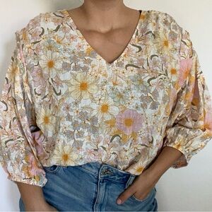 a.n.a V-Neck Blouse with Floral Print